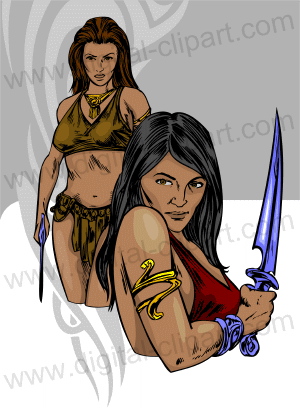 Amazon Girls-warriors. Cuttable vector clipart in EPS and AI formats. Vectorial Clip art for cutting plotters.