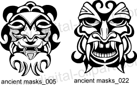 Ancient Masks. Free vector lipart in EPS and AI formats.