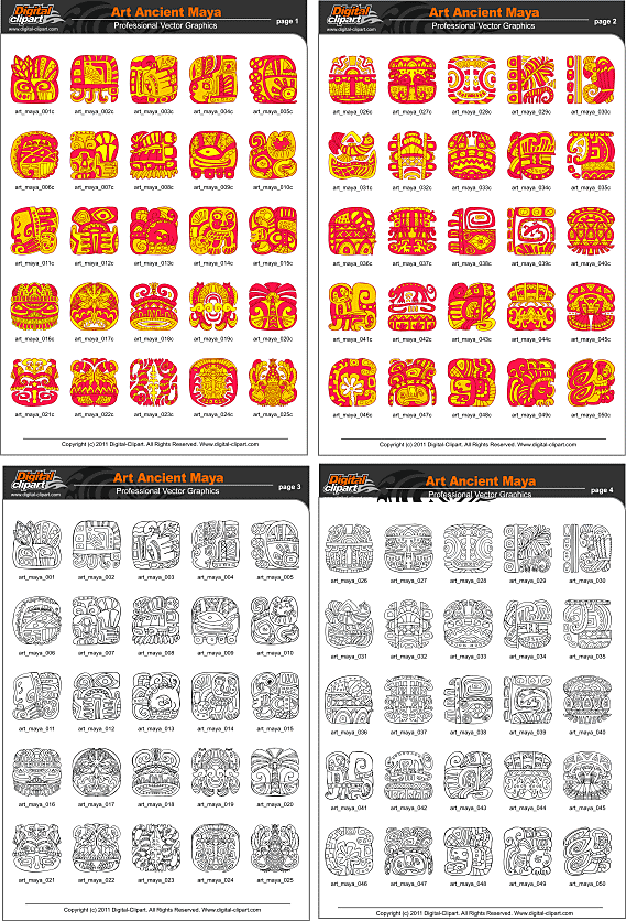 Art of Ancient Maya - PDF - catalog. Cuttable vector clipart in EPS and AI formats. Vectorial Clip art for cutting plotters.