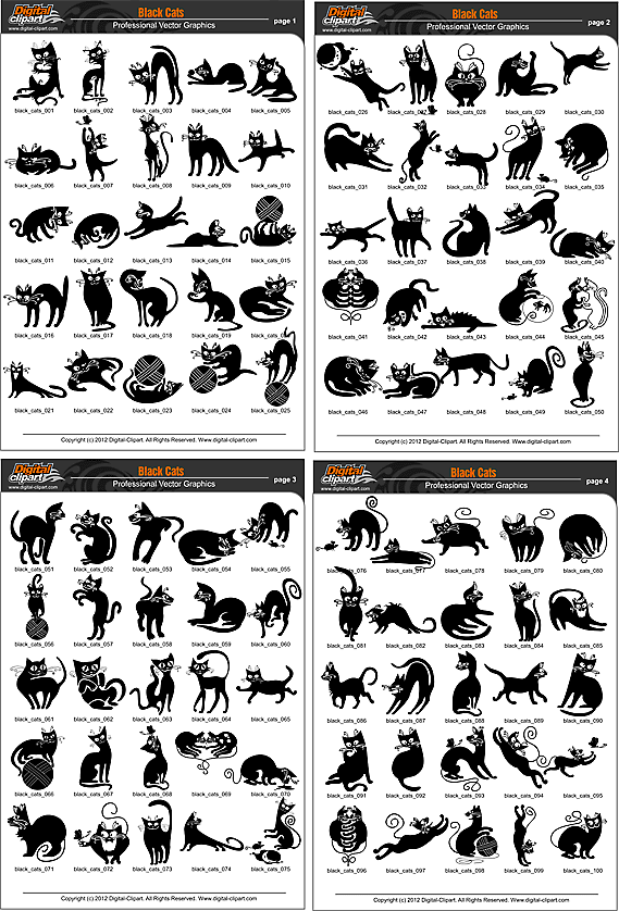 Black Cats - PDF - catalog. Cuttable vector clipart in EPS and AI formats. Vectorial Clip art for cutting plotters.