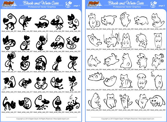 Black & White Cats - PDF - catalog. Cuttable vector clipart in EPS and AI formats. Vectorial Clip art for cutting plotters.