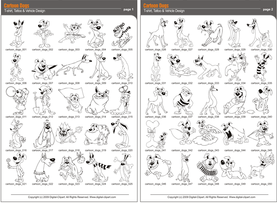 Cartoon Dogs  - PDF - catalog. Cuttable vector clipart in EPS and AI formats. Vectorial Clip art for cutting plotters.