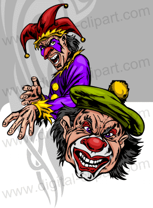 Scary Clowns. Cuttable vector clipart in EPS and AI formats. Vectorial Clip art for cutting plotters.