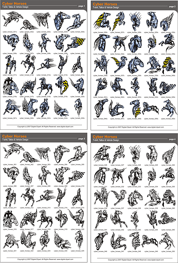 Horse Tattoos? Cyber Horses. PDF - catalog. Cuttable vector clipart in EPS Horse Tattoos? Cyber Horses. PDF - catalog. Cuttable vector clipart in EPS