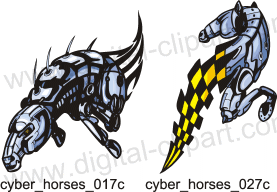 Cyber Horses. Free vector lipart in EPS and AI formats.