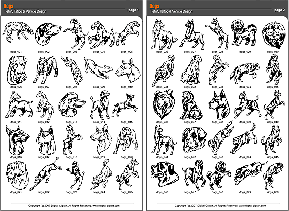 Dogs Clipart.  PDF - catalog. Cuttable vector clipart in EPS and AI formats. Vectorial Clip art for cutting plotters.