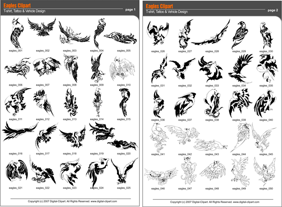 Eagles 2  - PDF - catalog. Cuttable vector clipart in EPS and AI formats. Vectorial Clip art for cutting plotters.
