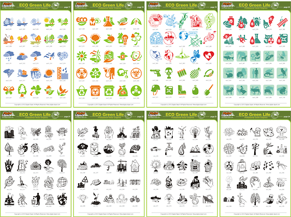 ECO Green Life - PDF - catalog. Cuttable vector clipart in EPS and AI formats. Vectorial Clip art for cutting plotters.
