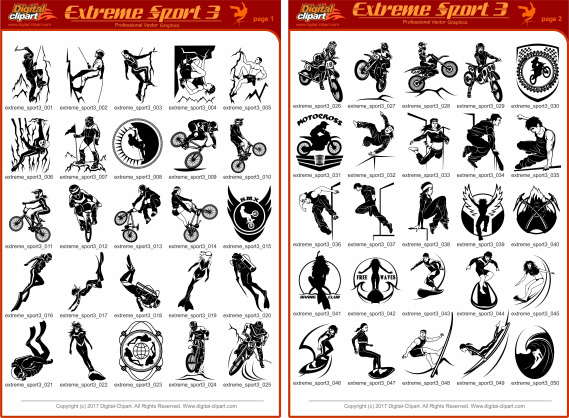 Extreme Sport 3 - PDF - catalog. Cuttable vector clipart in EPS and AI formats. Vectorial Clip art for cutting plotters.