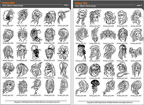 Fantasy Girls Clipart  - PDF - catalog. Cuttable vector clipart in EPS and AI formats. Vectorial Clip art for cutting plotters.