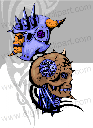 Fantasy Cyber Skulls - Cuttable vector clipart in EPS and AI formats. Vectorial Clip art for cutting plotters.