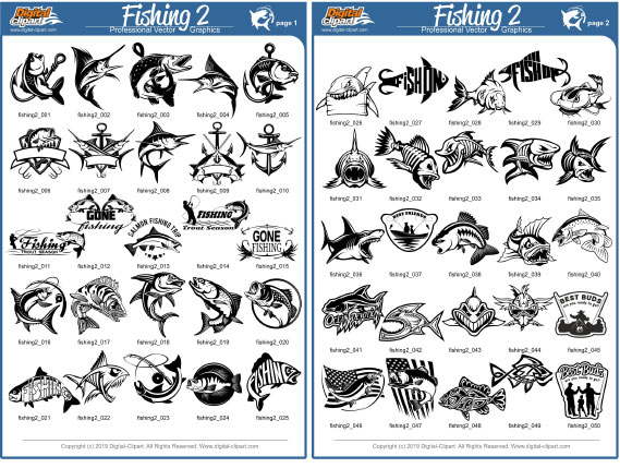 Fishing Clipart 2 - PDF - catalog. Cuttable vector clipart in EPS and AI formats. Vectorial Clip art for cutting plotters.
