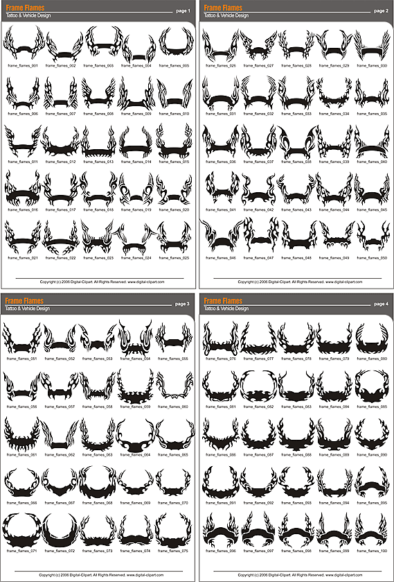 Flame Frames Clip Art. PDF - catalog. Cuttable vector clipart in EPS and AI