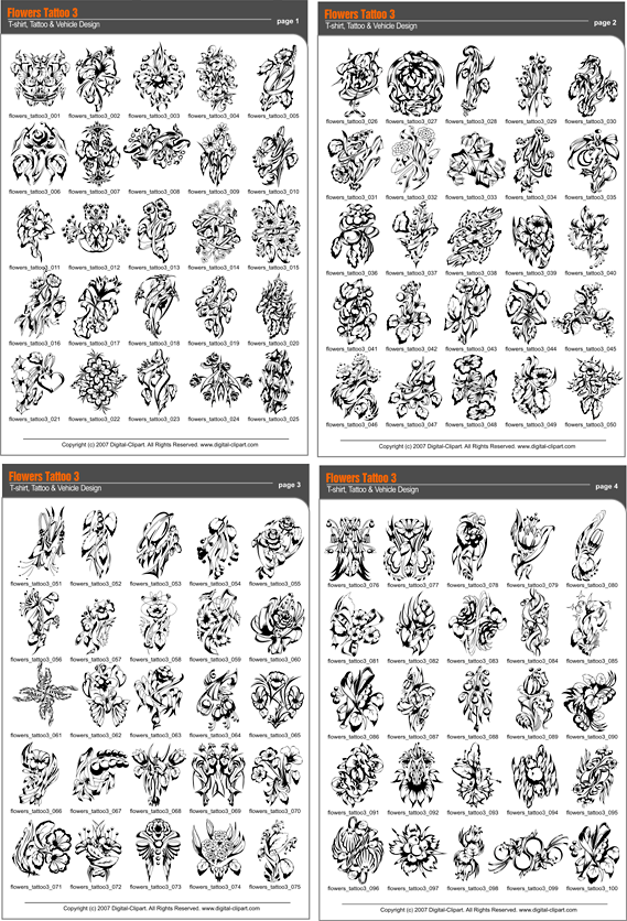 Flowers Tattoo 3 - Extreme Vector Clipart for Professional Use (Vinyl-Ready 