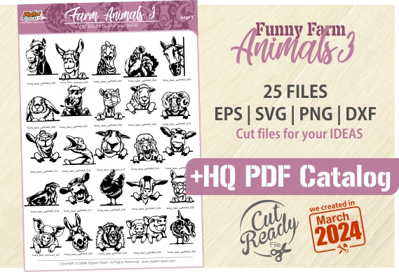 Funny Peeking Animals 2 - PDF - catalog. Cuttable vector clipart in EPS and AI formats. Vectorial Clip art for cutting plotters.