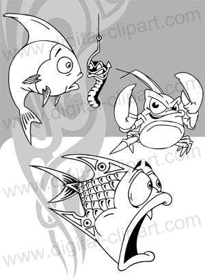 Funny Water Animals - Cuttable vector clipart in EPS and AI formats. Vectorial Clip art for cutting plotters.