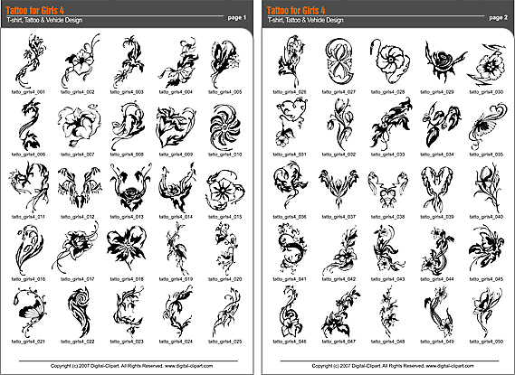 Tattoo for Girls 4 - PDF - catalog. Cuttable vector clipart in EPS and AI formats. Vectorial Clip art for cutting plotters.