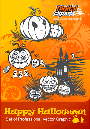 Happy Halloween - Cuttable vector clipart in EPS and AI formats. Vectorial Clip art for cutting plotters.
