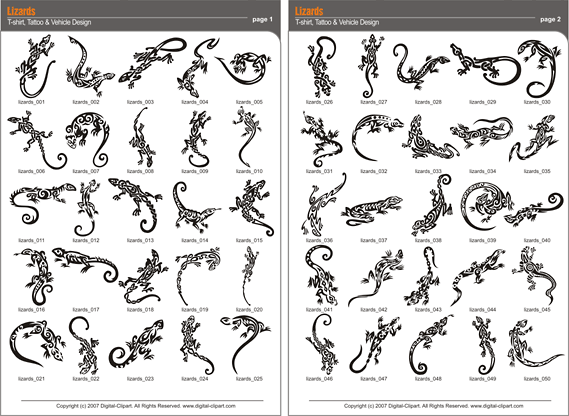 Lizards. PDF - catalog. Cuttable vector clipart in EPS and AI formats. Vectorial Clip art for cutting plotters.