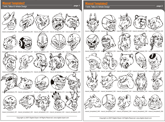 Mascot Templates - PDF - catalog. Cuttable vector clipart in EPS and AI formats. Vectorial Clip art for cutting plotters.