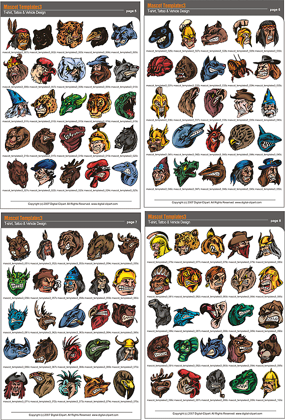 Mascot Templates 3. PDF - catalog. Cuttable vector clipart in EPS and AI formats. Vectorial Clip art for cutting plotters.