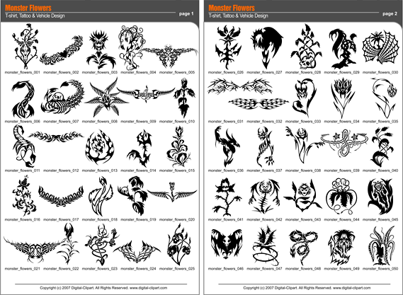 Monster Flowers - PDF - catalog. Cuttable vector clipart in EPS and AI formats. Vectorial Clip art for cutting plotters.
