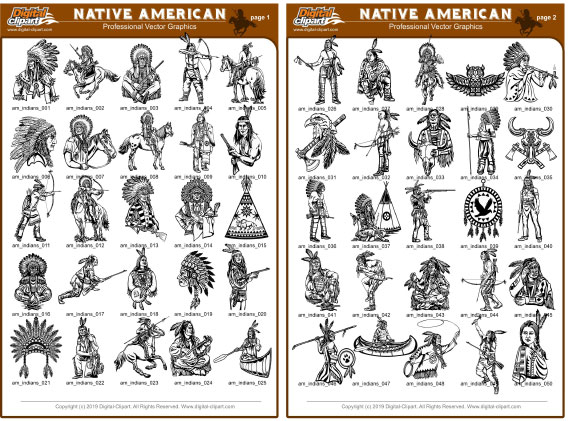 Native American - PDF - catalog. Cuttable vector clipart in EPS and AI formats. Vectorial Clip art for cutting plotters.