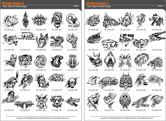 Off-Road Symbols 3 - PDF - catalog. Cuttable vector clipart in EPS and AI formats. Vectorial Clip art for cutting plotters.
