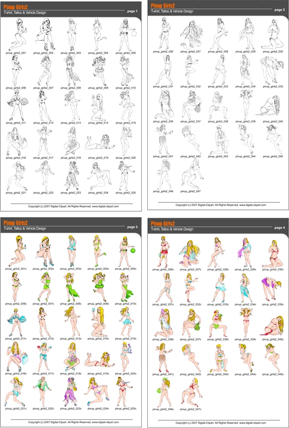 Piup Girls 2 - PDF - catalog. Cuttable vector clipart in EPS and AI formats. Vectorial Clip art for cutting plotters.