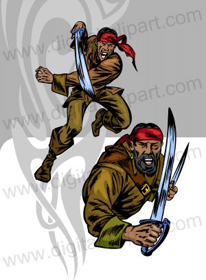 Pirates and Corsairs. Cuttable vector clipart in EPS and AI formats. Vectorial Clip art for cutting plotters.