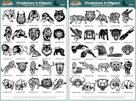 Predators Clipart 3  - PDF - catalog. Cuttable vector clipart in EPS and AI formats. Vectorial Clip art for cutting plotters.
