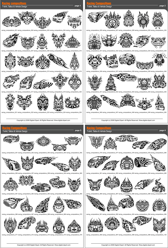 Racing Compositions - PDF - catalog. Cuttable vector clipart in EPS and AI formats. Vectorial Clip art for cutting plotters.