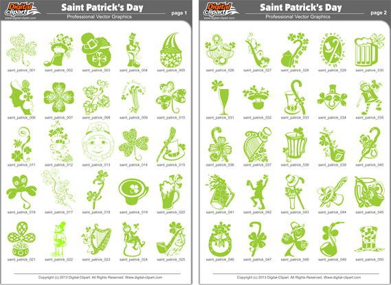 Saint Patrick's Day - PDF - catalog. Cuttable vector clipart in EPS and AI formats. Vectorial Clip art for cutting plotters.