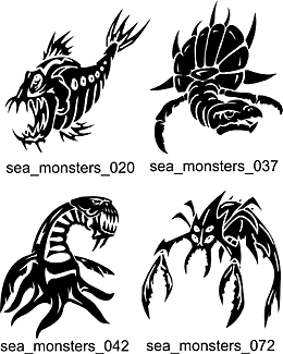 Sea Monsters. Free vector lipart in EPS and AI formats.