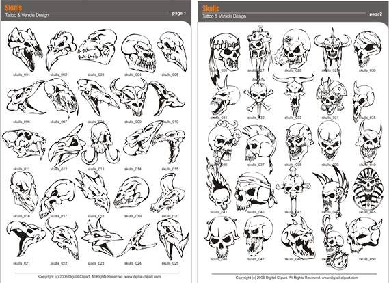 Skulls Clipart. PDF - catalog. Cuttable vector clipart in EPS and AI formats 