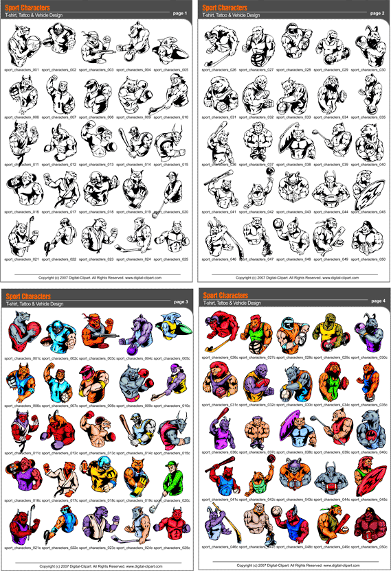 Sport Characters - PDF - catalog. Cuttable vector clipart in EPS and AI formats. Vectorial Clip art for cutting plotters.