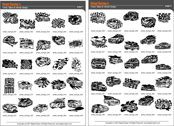 Street Racing 4 - PDF - catalog. Cuttable vector clipart in EPS and AI formats. Vectorial Clip art for cutting plotters.