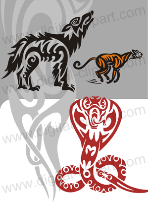 Tribal Animals. Cuttable vector clipart in EPS and AI formats. Vectorial Clip art for cutting plotters.