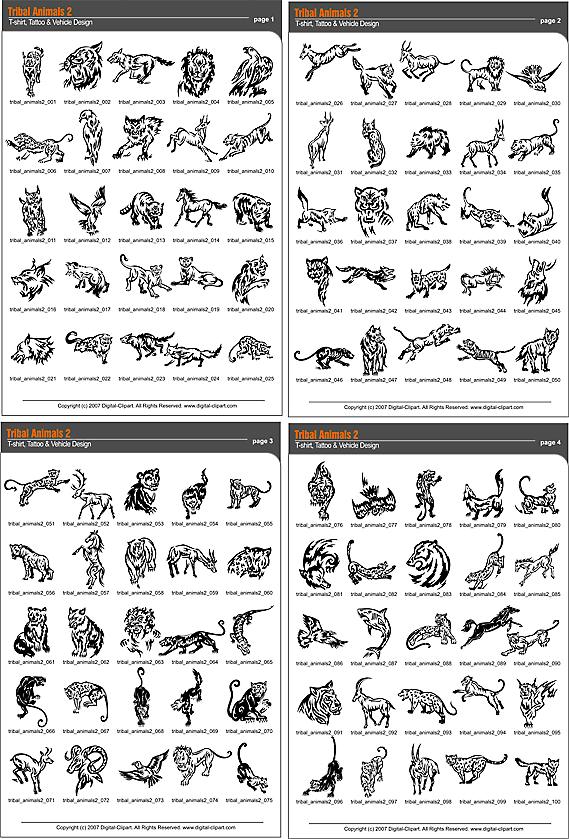 Tribal Animals 2 - PDF - catalog. Cuttable vector clipart in EPS and AI formats. Vectorial Clip art for cutting plotters.