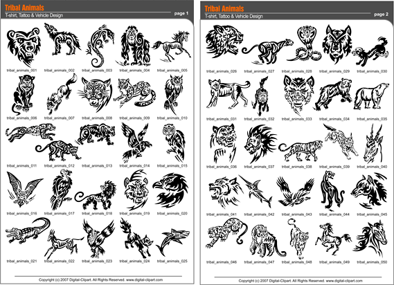 Tribal Animals. PDF - catalog. Cuttable vector clipart in EPS and AI formats. Vectorial Clip art for cutting plotters.