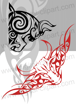 Tribal Bulls - Cuttable vector clipart in EPS and AI formats. Vectorial Clip art for cutting plotters.