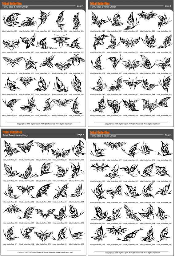 Tribal Butterflies - PDF - catalog. Cuttable vector clipart in EPS and AI formats. Vectorial Clip art for cutting plotters.