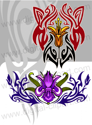 Tribal Flowers Cuttable vector clipart in EPS and AI formats