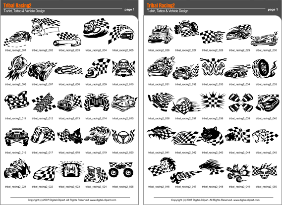 Tribal racing - PDF - catalog. Cuttable vector clipart in EPS and AI formats. Vectorial Clip art for cutting plotters.
