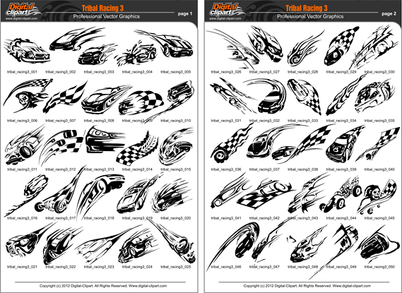 Tribal Racing 3 - PDF - catalog. Cuttable vector clipart in EPS and AI formats. Vectorial Clip art for cutting plotters.