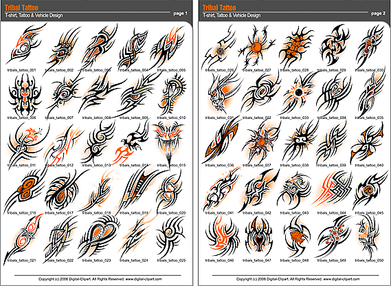 Tribal Tattoos. PDF - catalog. Cuttable vector clipart in EPS and AI formats. Vectorial Clip art for cutting plotters.