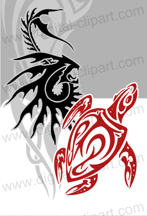 Tribal water monster. Cuttable vector clipart in EPS and AI formats. Vectorial Clip art for cutting plotters.