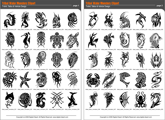 Tribal water monster. PDF - catalog. Cuttable vector clipart in EPS and AI formats. Vectorial Clip art for cutting plotters.