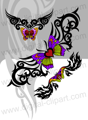 Butterflies and Hearts. Cuttable vector clipart in EPS and AI formats. Vectorial Clip art for cutting plotters.