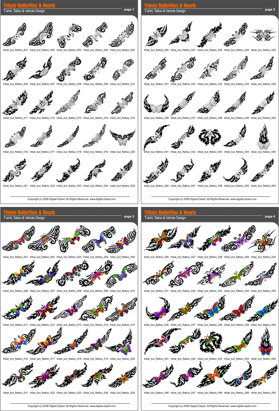 Butterflies and Hearts, PDF - catalog. Cuttable vector clipart in EPS and AI formats. Vectorial Clip art for cutting plotters.